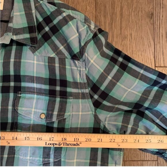 LUCKY BRAND SHIRT MENS XL BLUE AQUA PLAID FULLY LINED PEARL SNAP WESTERN. - Picture 10 of 12
